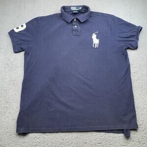 Ralph‎ Lauren Polo Shirt Mens 2XL Custom Fit Big Pony Rugby Embroidered 3 Sleeve